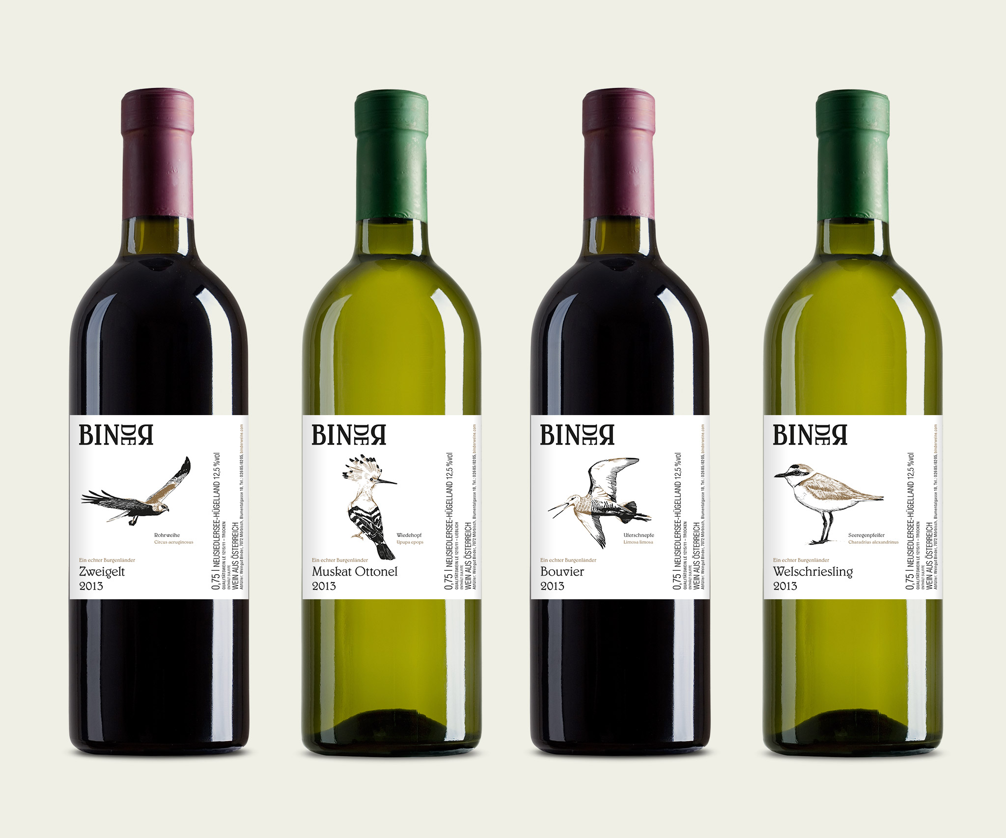 Binder winery labels Binder winery labels with bird drawings