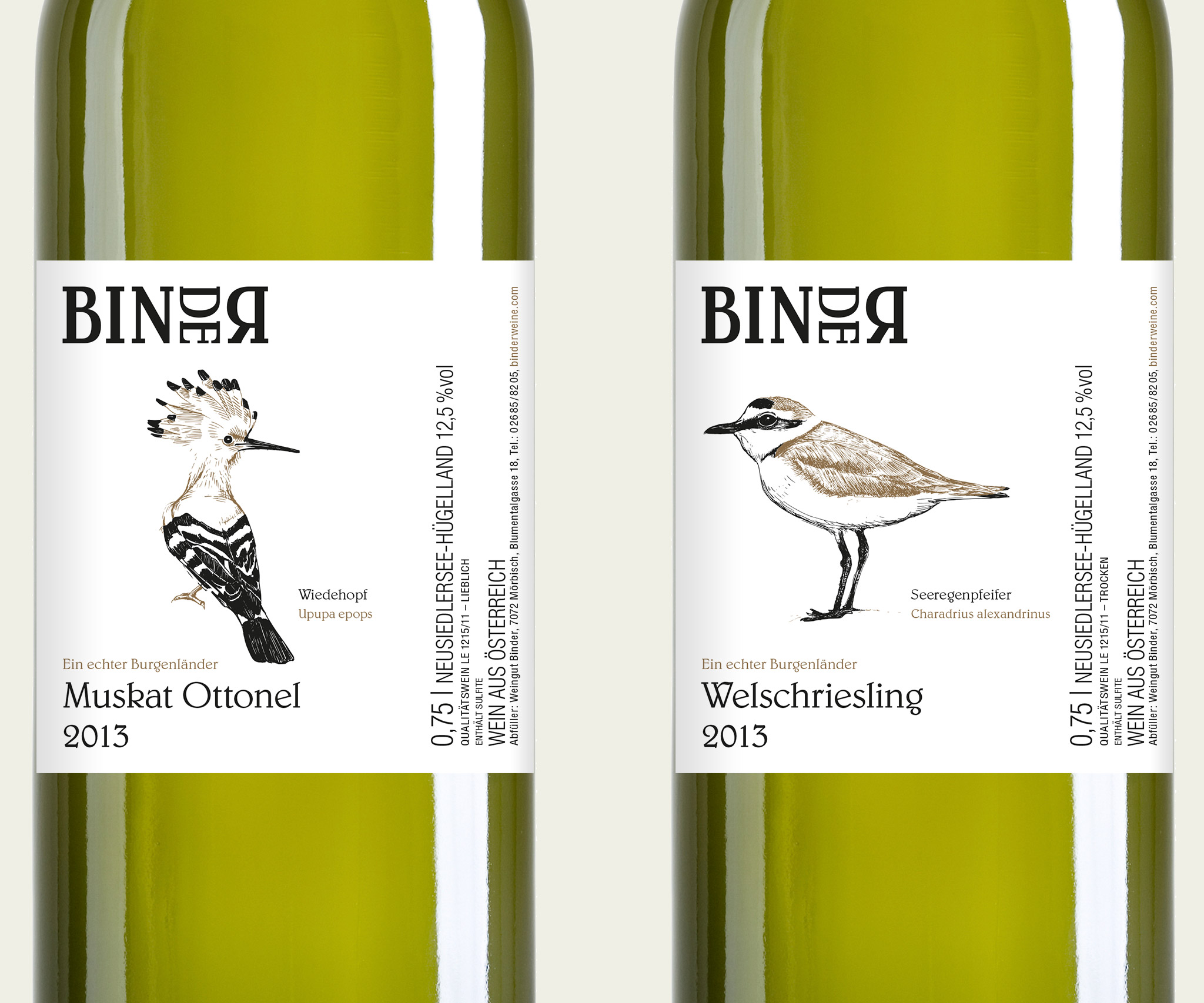 Binder winery labels Binder winery labels with bird drawings